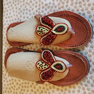 Beautiful Ladies Maasai Leather Sandals. Size 10/11 or 42 decorated with beads.